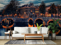 Artistic water reflections within Amsterdam Nights wallpaper murals.