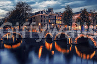 Amsterdam Nights mural adds depth using wallpaper for walls.