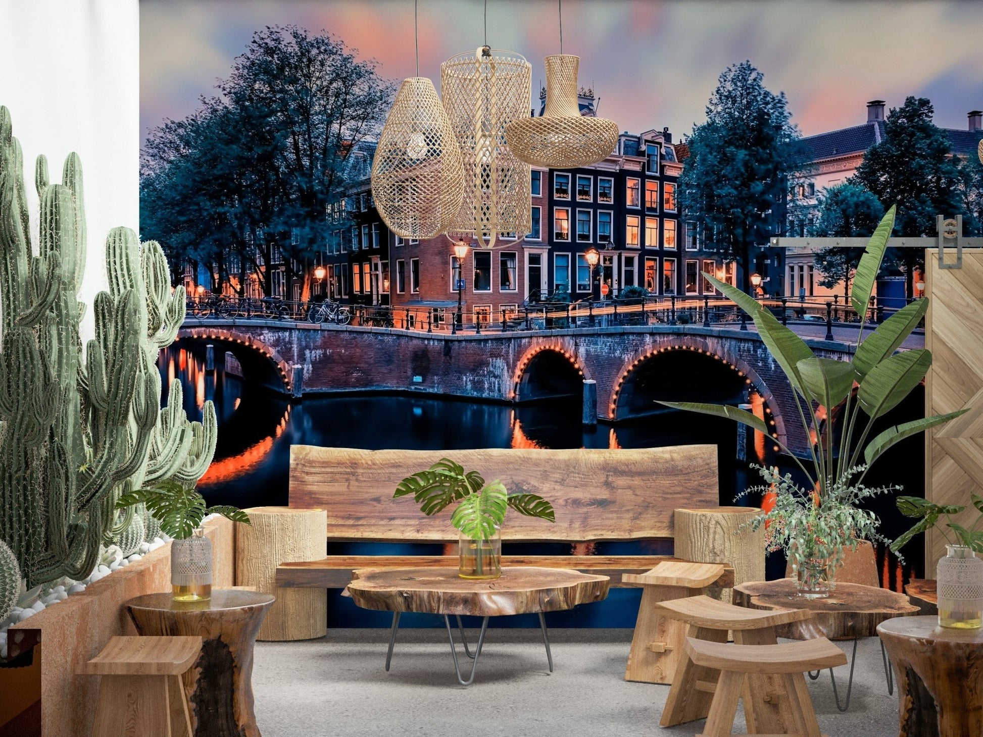 Soft twilight reflections on water, Amsterdam wall mural, multi wallpaper style