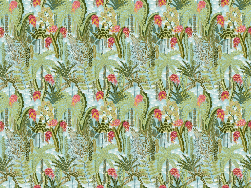 Exotic Mint Botanical Wallpaper in your room — zoomed