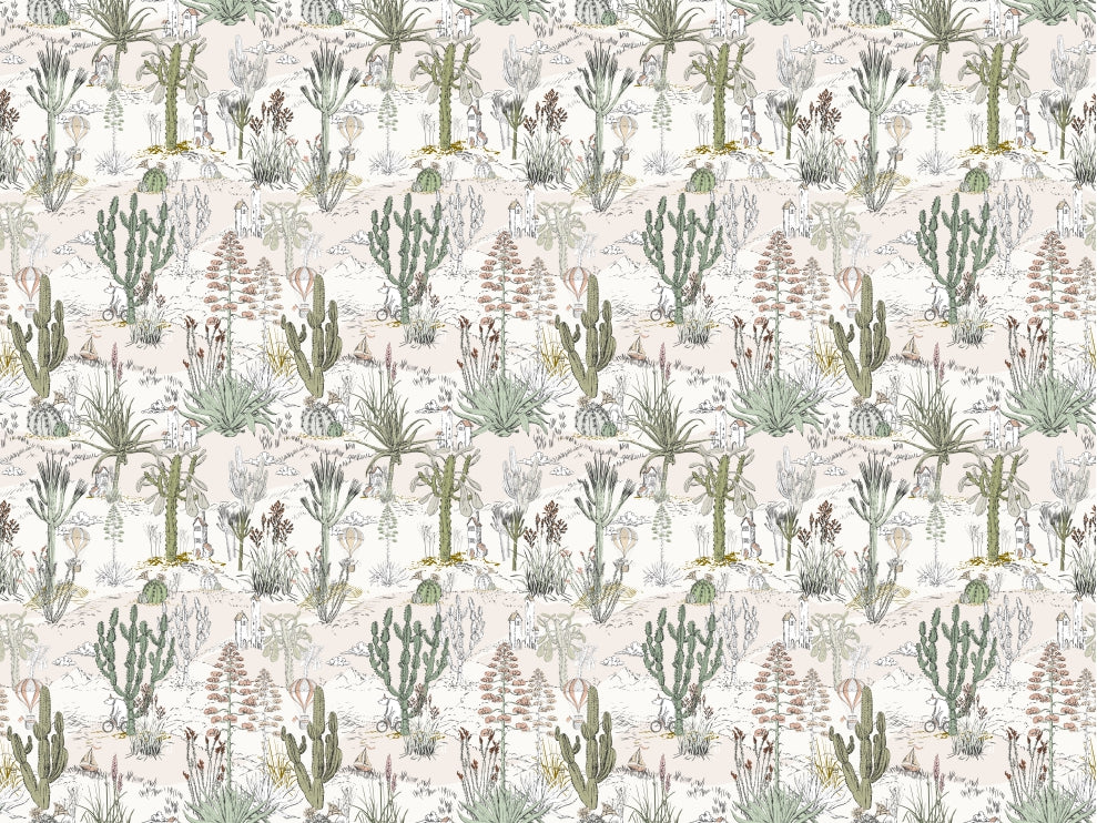 Enchanted Cacti Dreamland Wallpaper in your room — zoomed