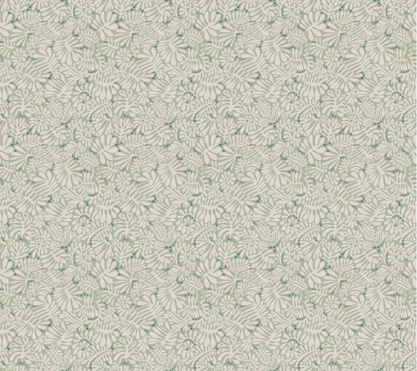 Matisse Leaves Sage Green Wallpaper in your room — zoomed