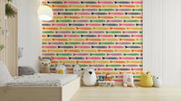 Fun, vibrant fish wallpaper with rainbow hues on a light cream background.

