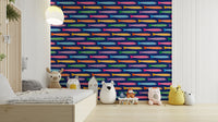 Fun, colorful fish pattern on royal blue wallpaper for vibrant spaces.

