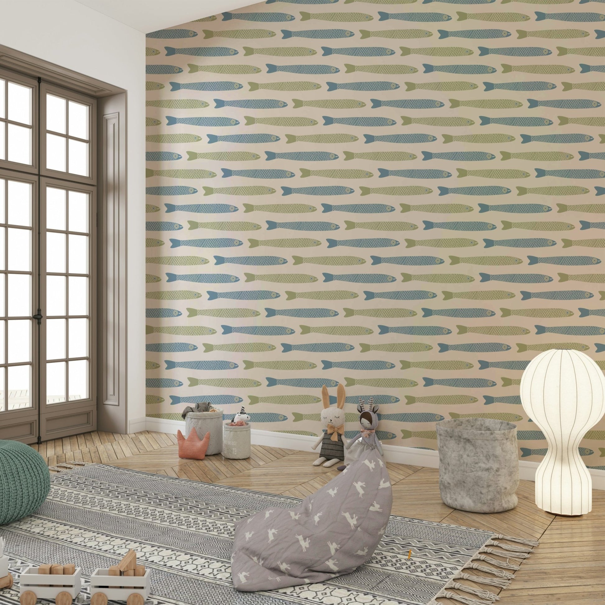 Cream background with colorful fish
