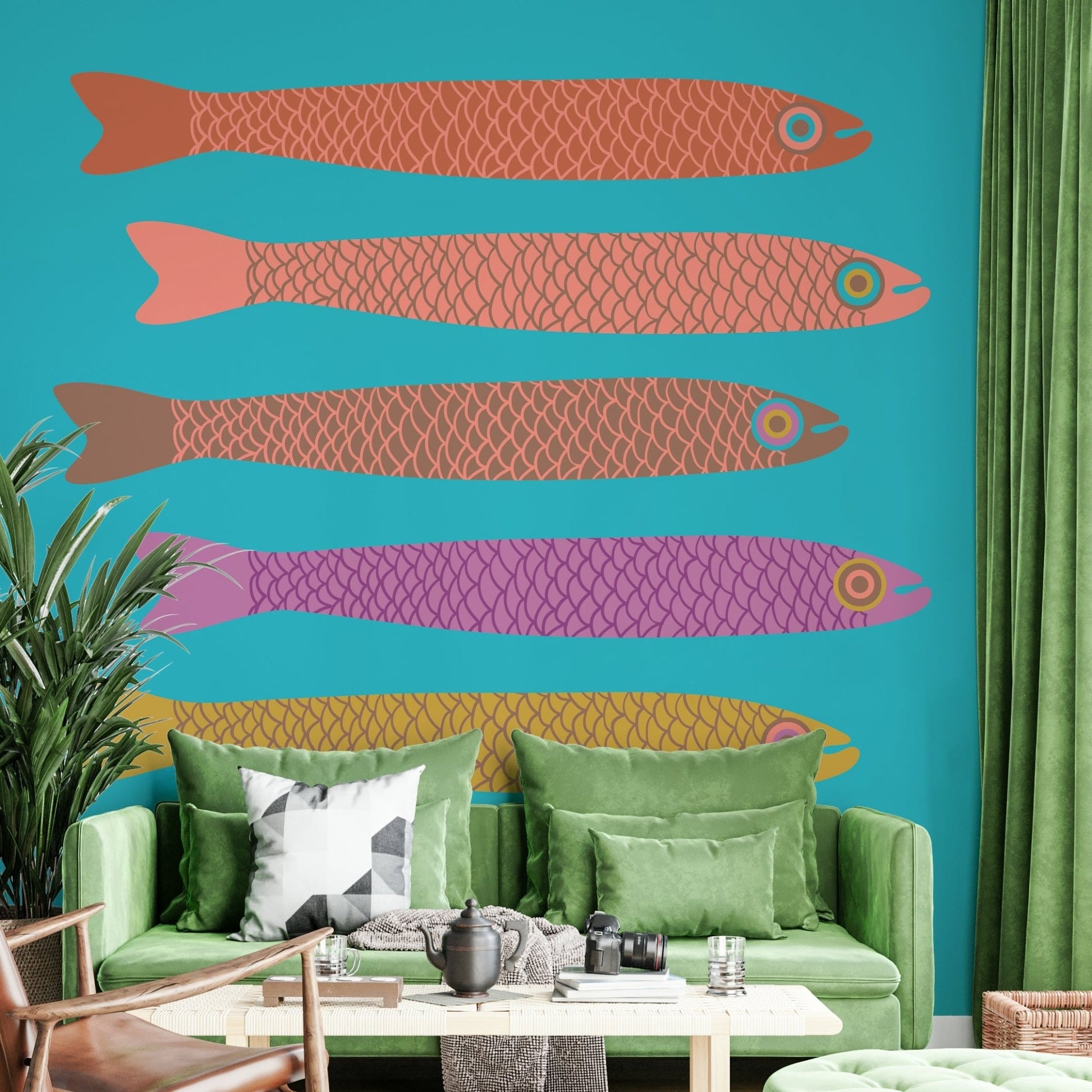 Hand-drawn fish design for walls
