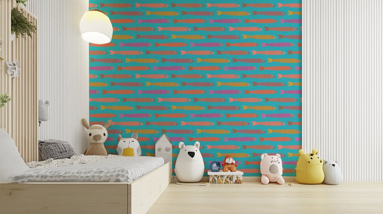 Retro seafood-themed wallpaper
