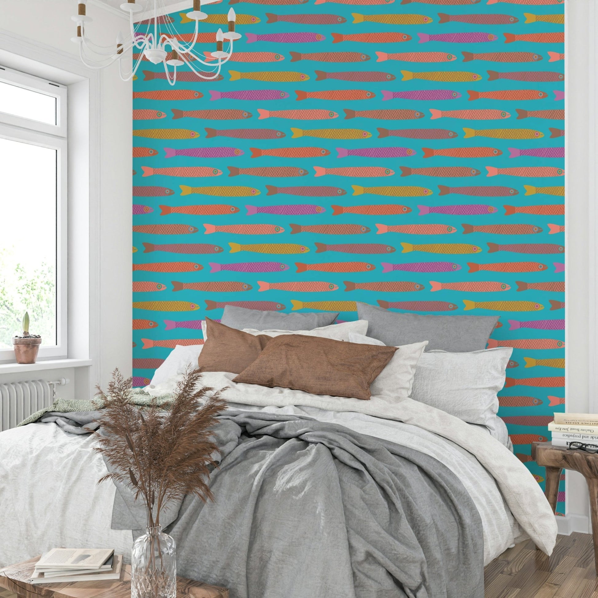 Cream and brown fish pattern wallpaper
