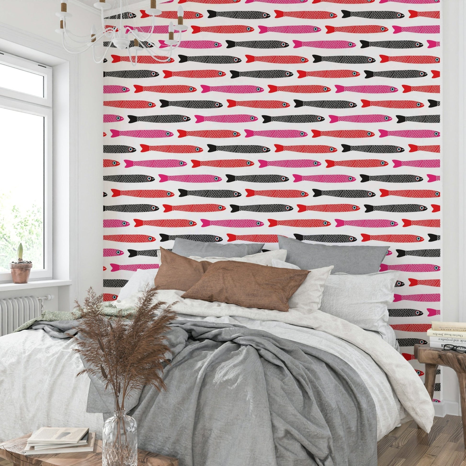 Bold fish pattern mural wallpaper
