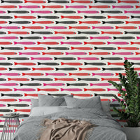 Red pink black fish on white background

