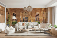 Mediterranean style palace interior Andalusian Courtyard wallpaper for walls.