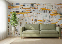 Whitewash buildings windows bright Andalusian Village wall art.