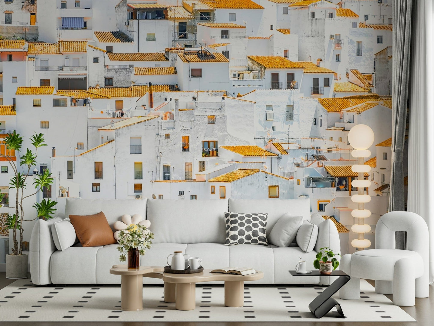 Spanish whitewashed town houses sunny Andalusian Village mural.