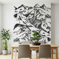 A calming serene mountain wallpaper mural that defines a space.

