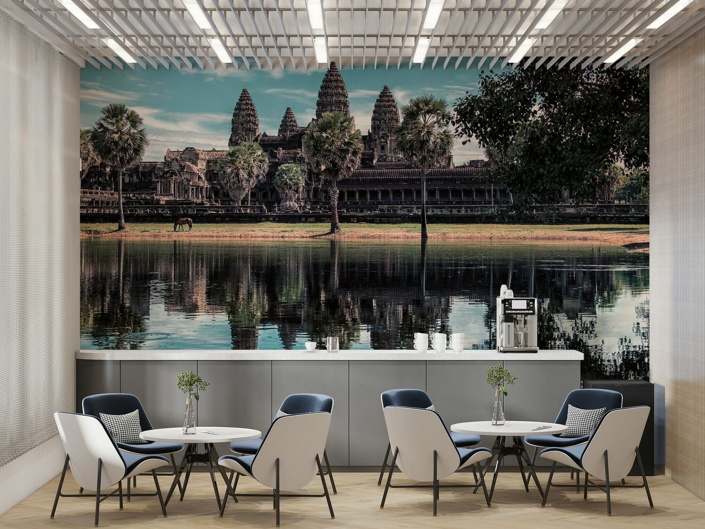A serene temple reflection wall mural for your decor.

