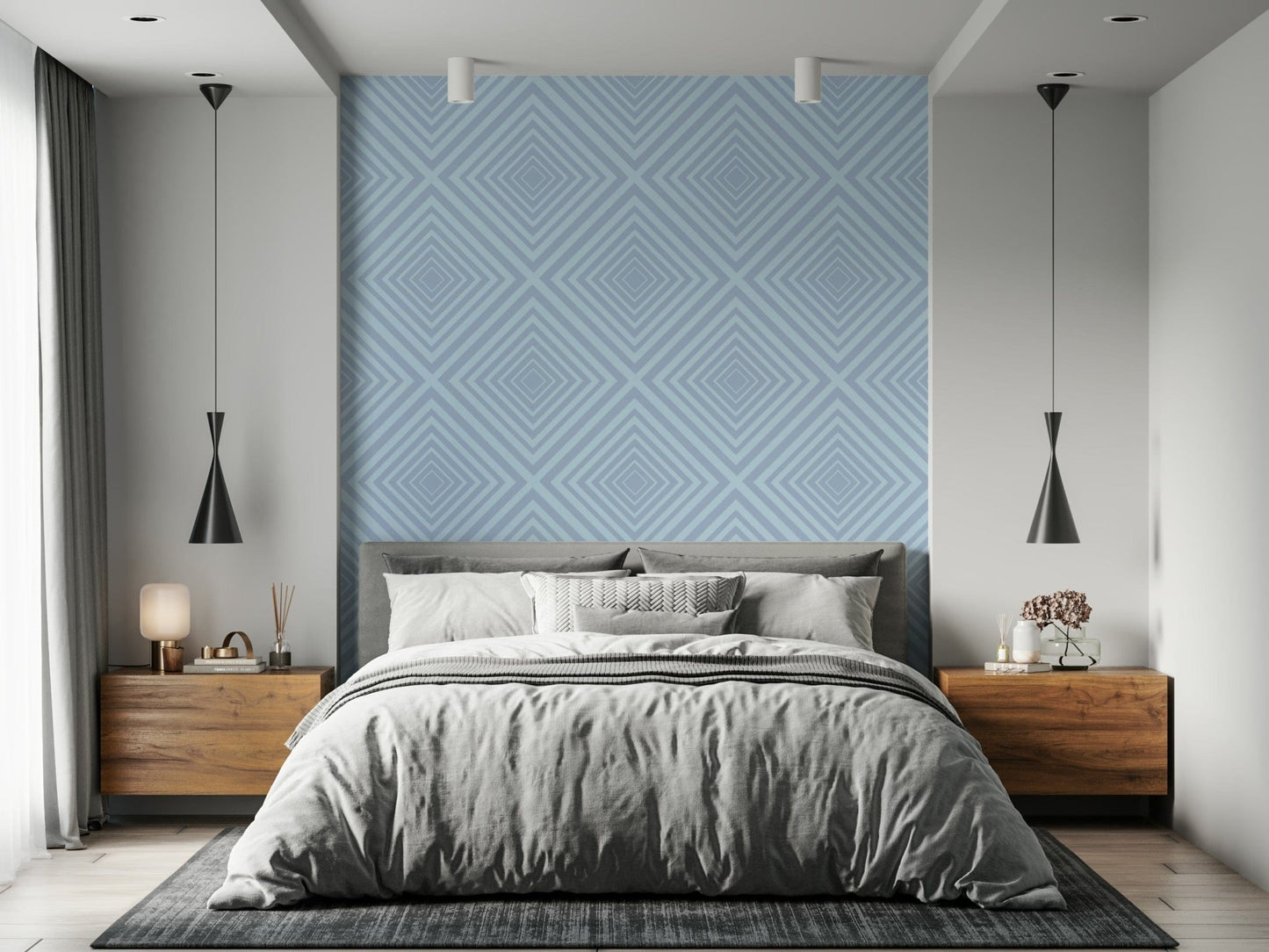 Delicate Angles of Azure mural soft blue diagonal stripe art.