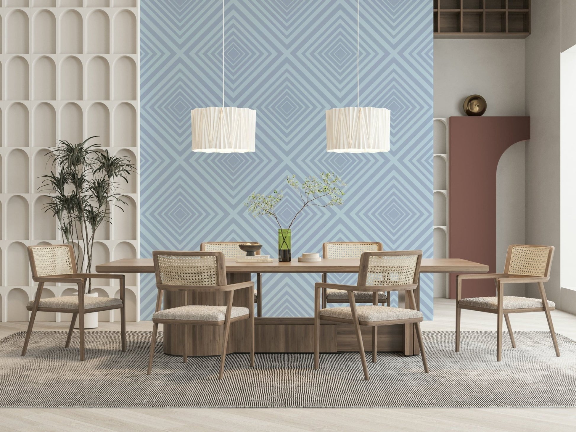 Angles of Azure wallcovering architectural inspired visual impact.