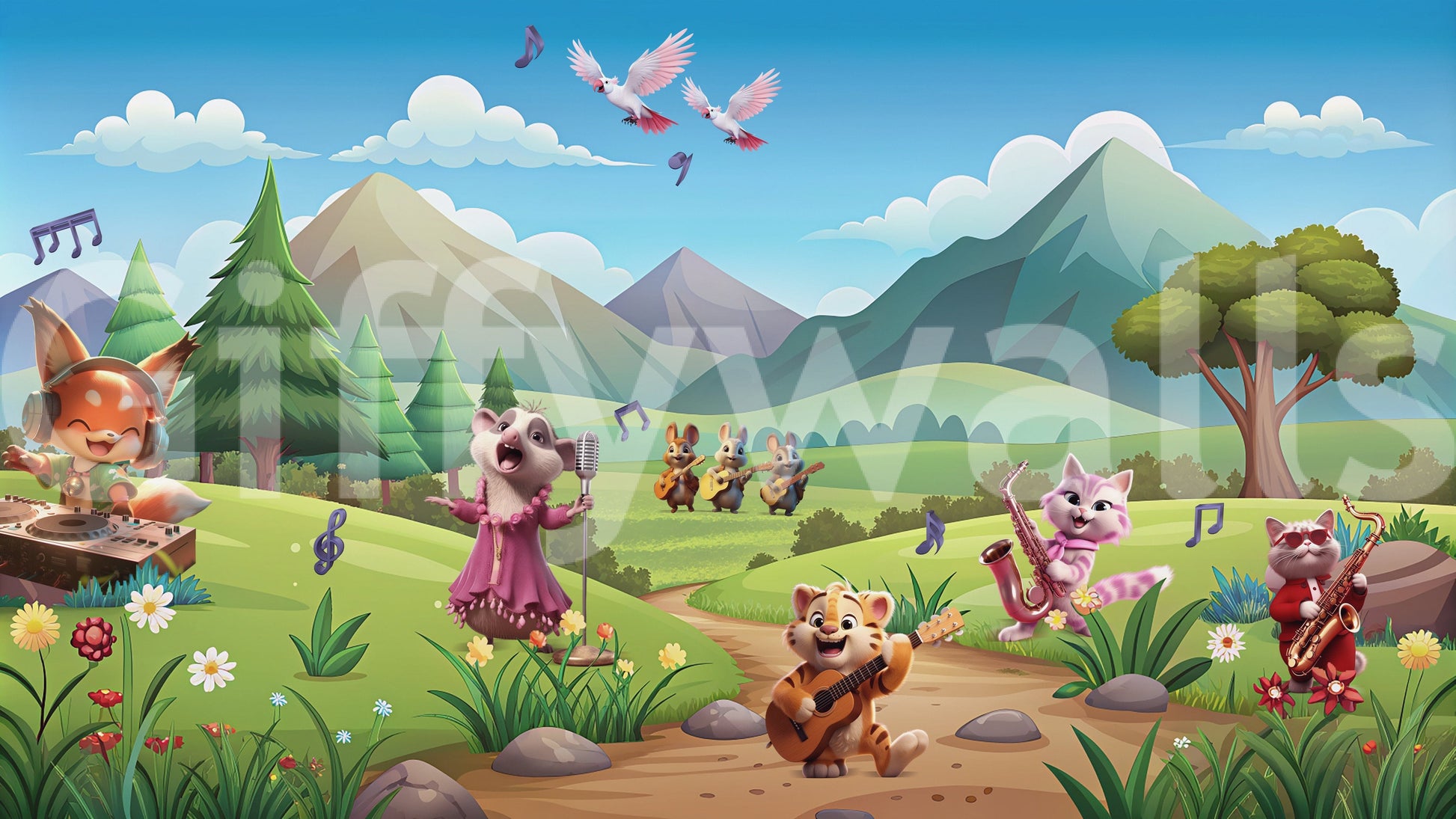 The style is a soft-focus illustration or a painterly design.

