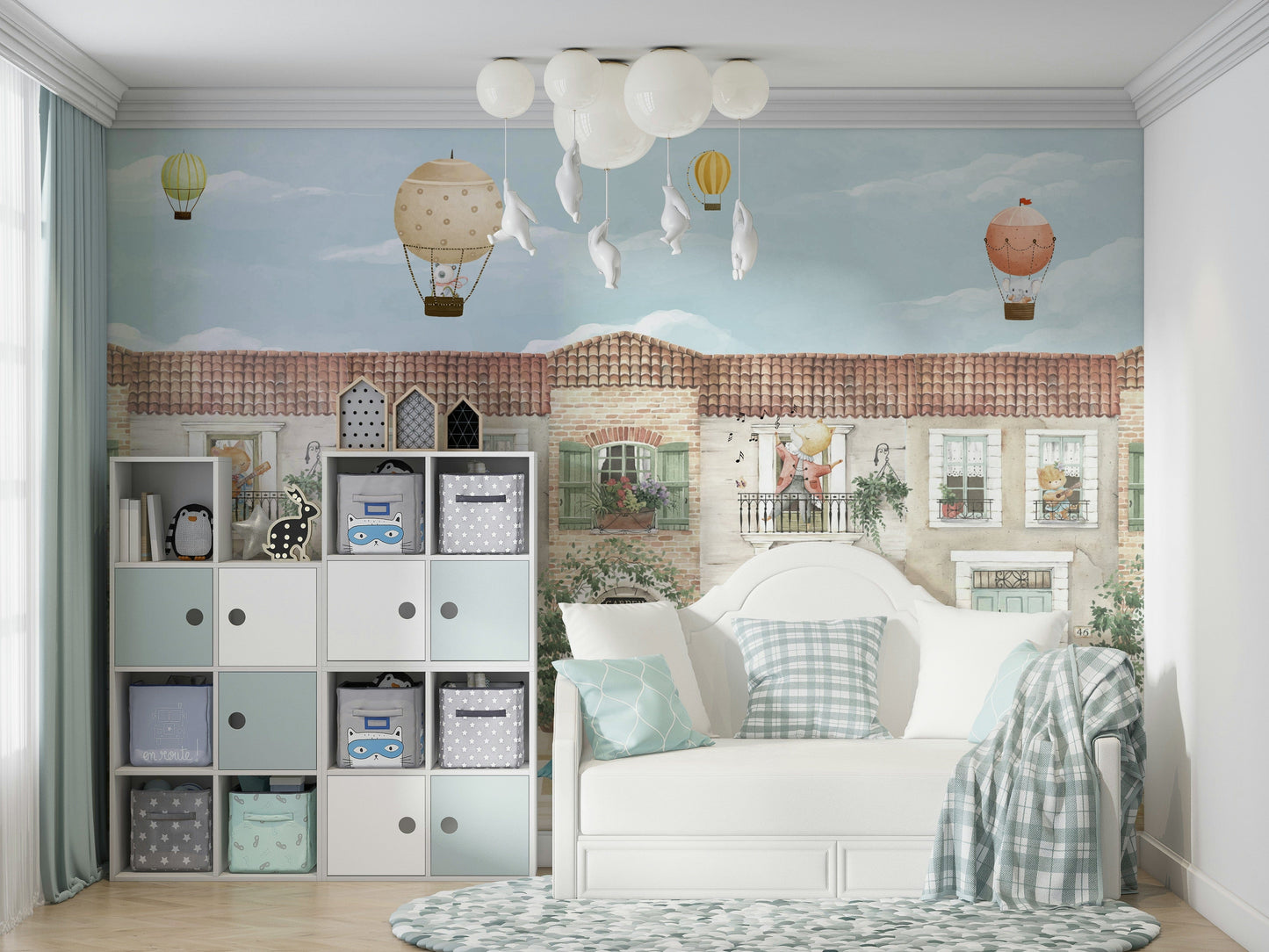 The colors are soft and gentle, with pale blues, pinks, and greens.

