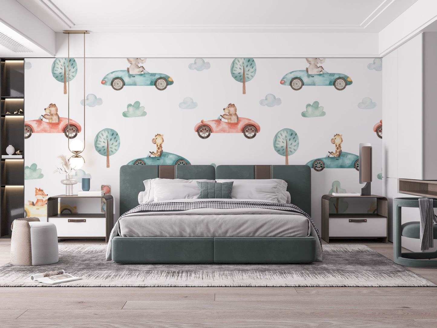 Exciting animal racing theme in watercolor wallpaper design
