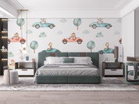 Exciting animal racing theme in watercolor wallpaper design
