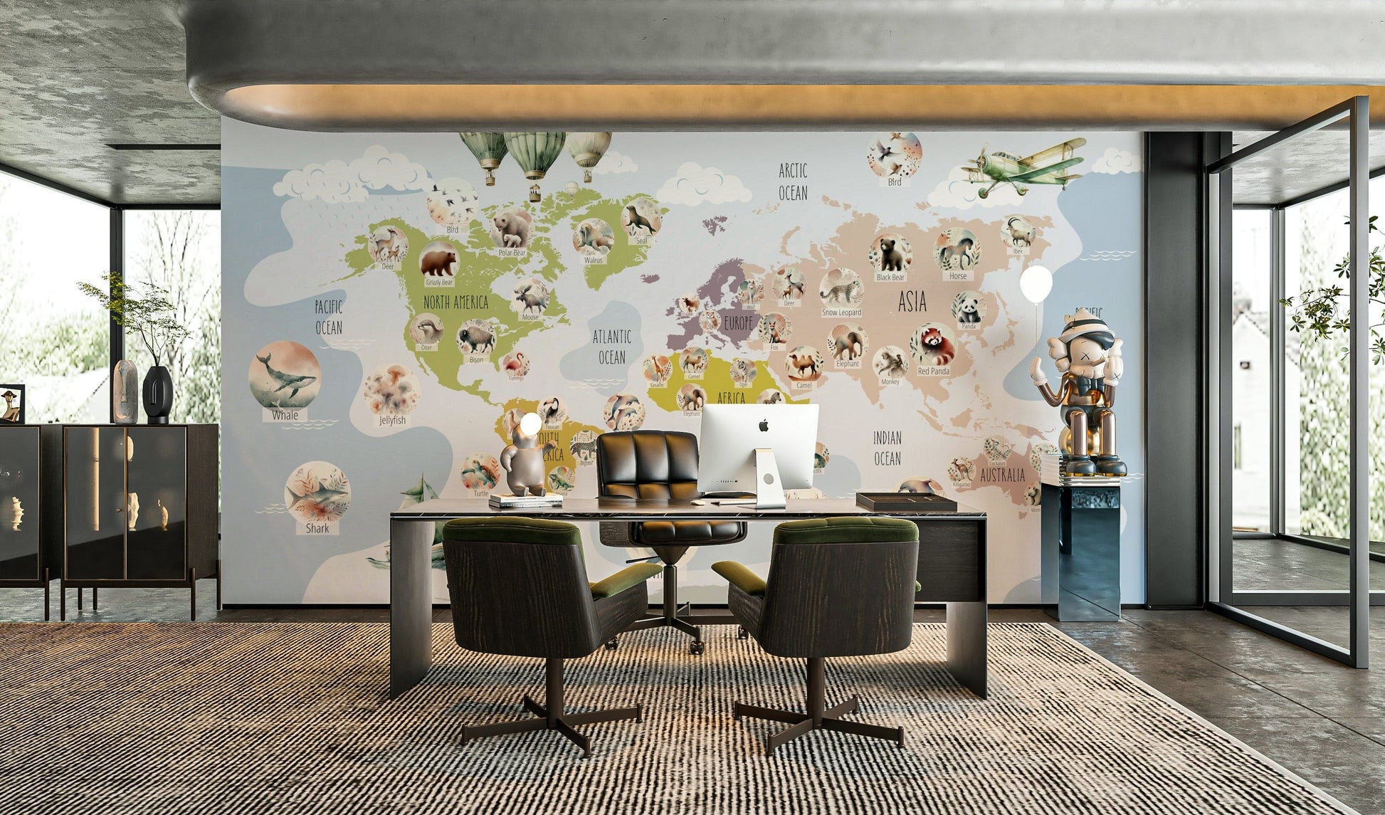 Whimsical Animal World Map cute wallpaper