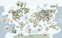 A stylish adventure map wall mural with animals.

