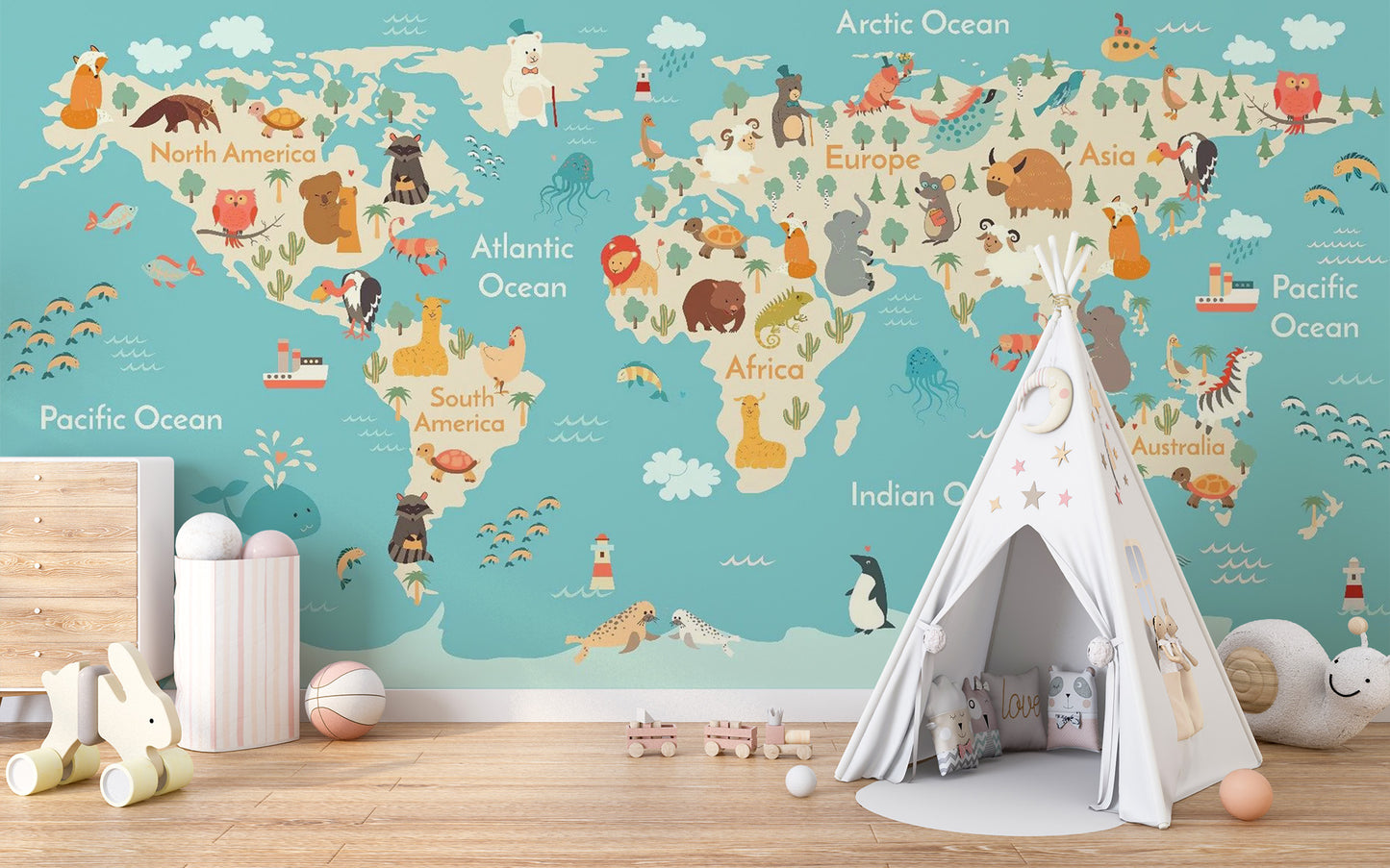 Kids Room World Map Wallpaper Mural - Giffywalls
