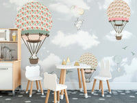 Animals on Balloons in the Sky Wallpaper Mural - Giffywalls
