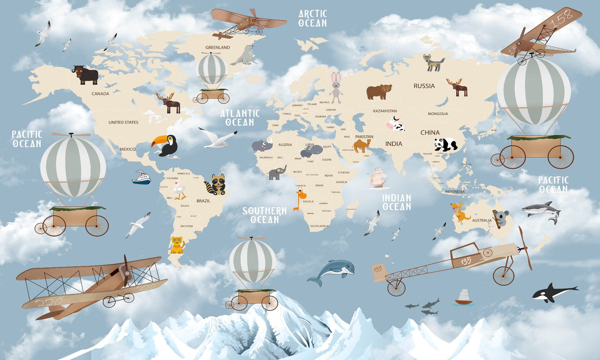 Children Room Wonderland World Map Wallpaper in your room — zoomed