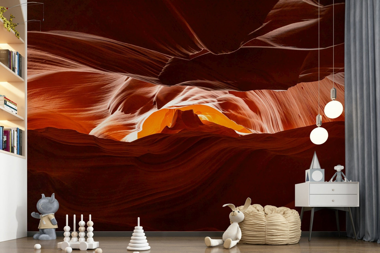 Guest room feature wall showcasing the Antelope's Embrace Wall Mural.