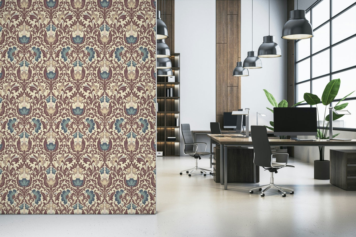 Rich Antique Floral Flourish regal damask wallpaper subtle hues.
