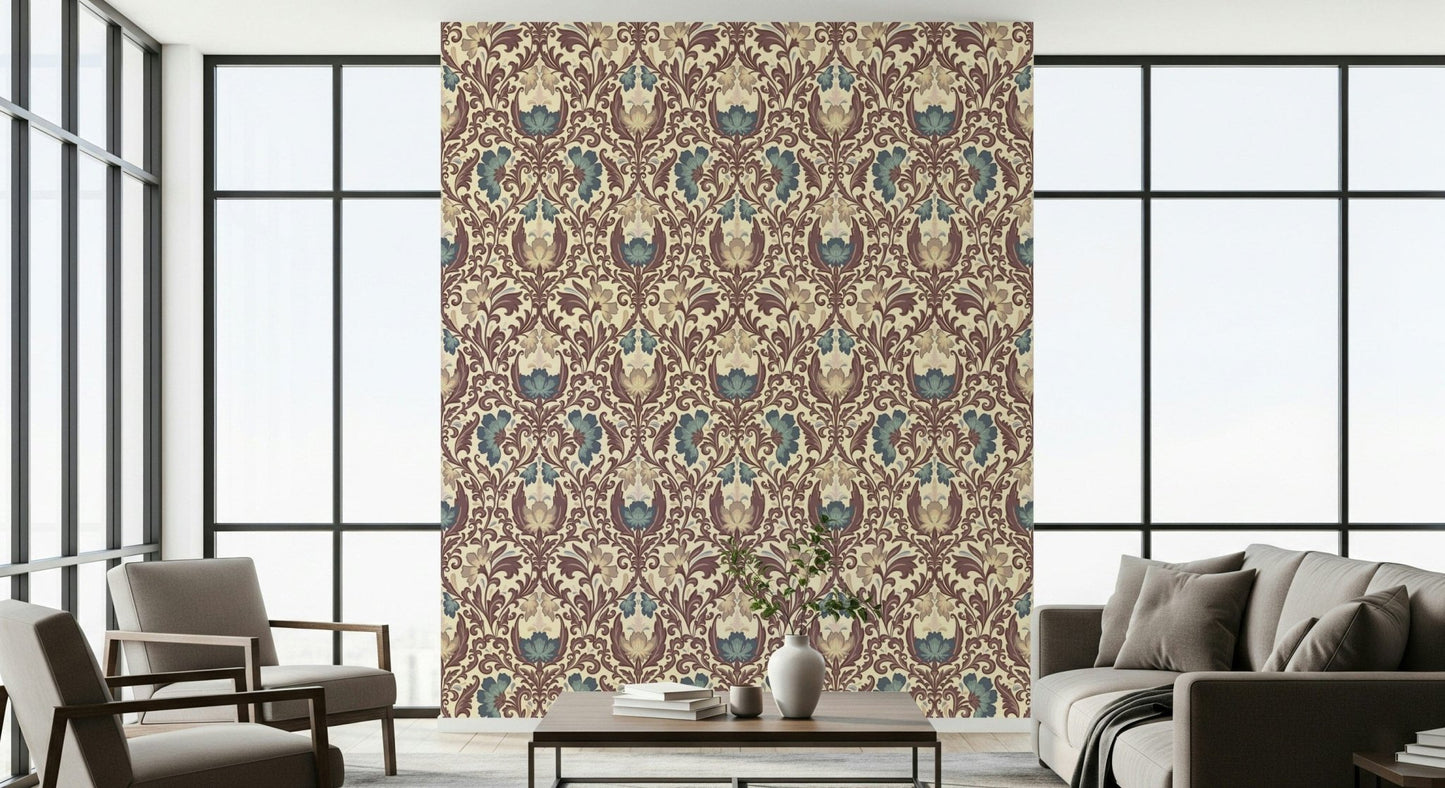 Antique Floral Flourish wall mural intricate botanical pattern.