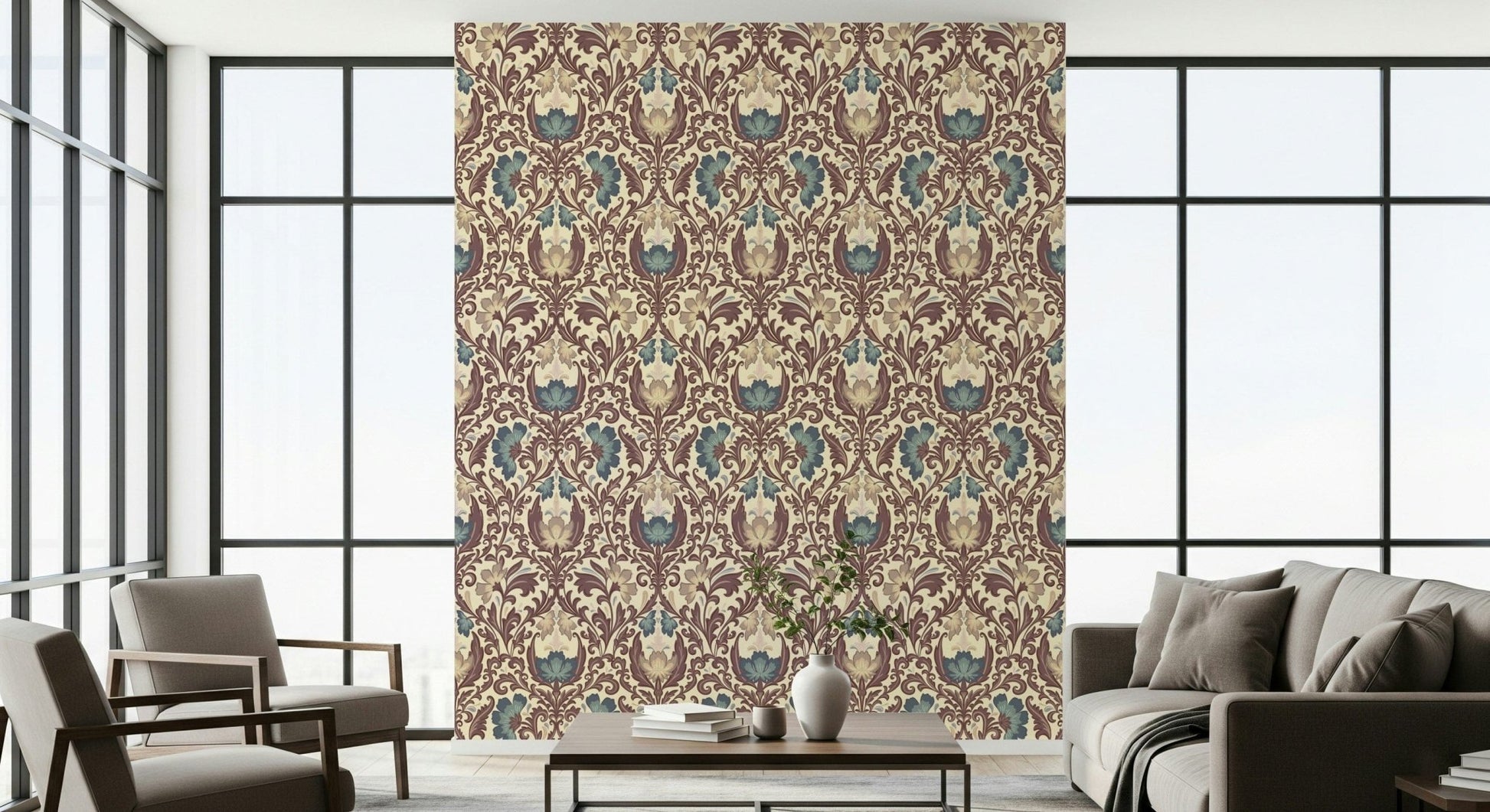 Antique Floral Flourish wall mural intricate botanical pattern.