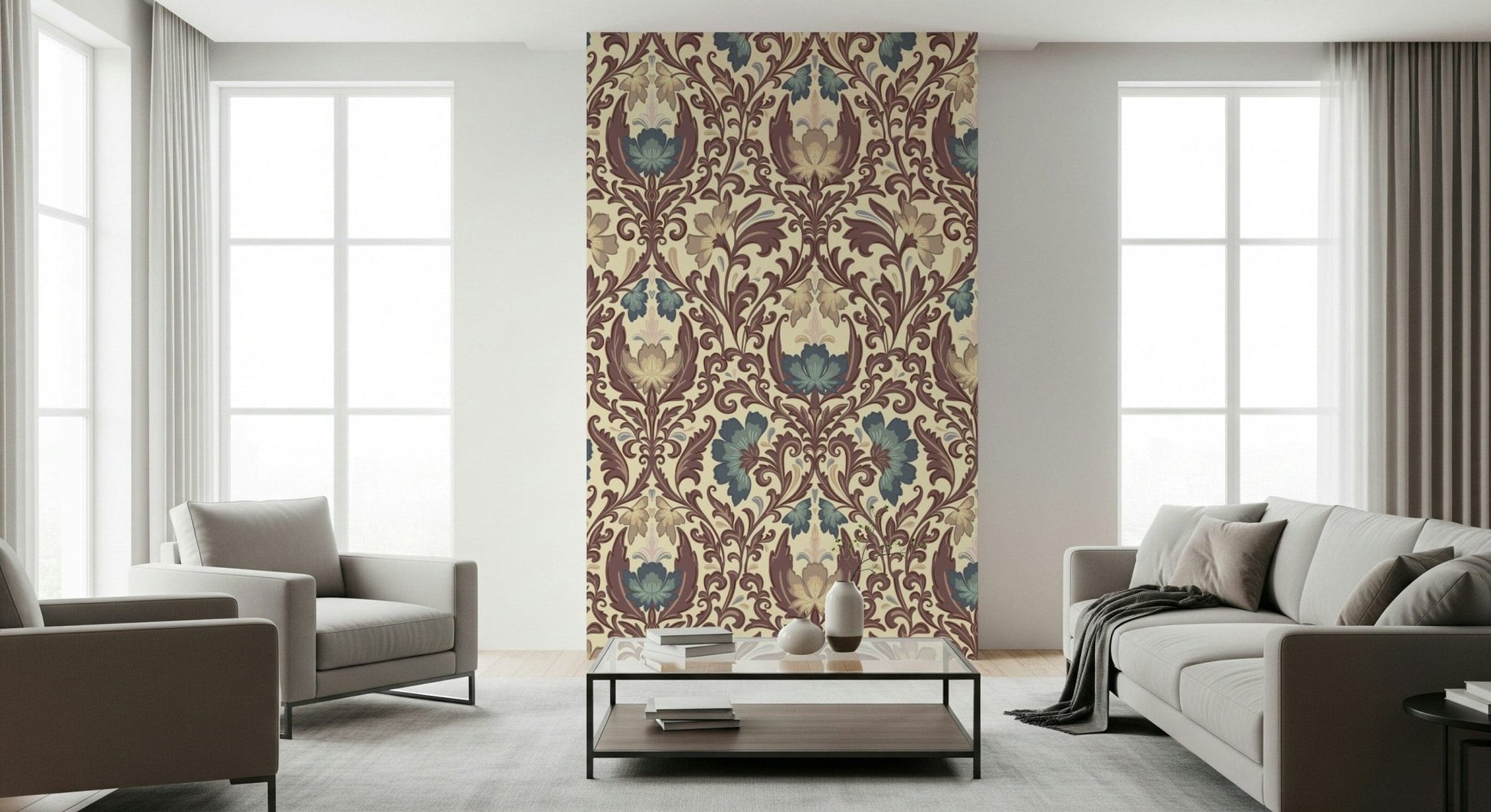 Grand Antique Floral Flourish floral symmetrical elegant print.