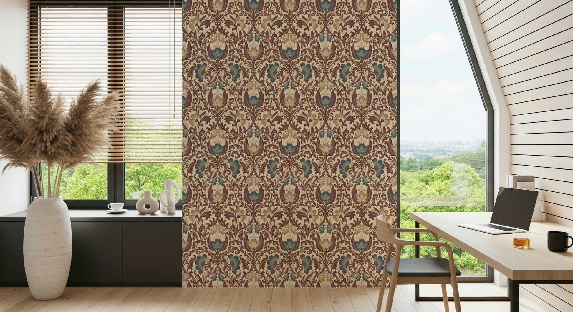 Traditional Antique Floral Flourish luxurious wall covering.