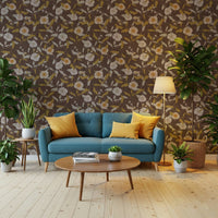 Antique look, faded colors, botanical leaves, unique wallpaper for walls piece.