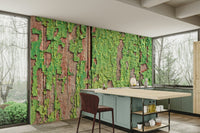 Antique green timber wallpaper

