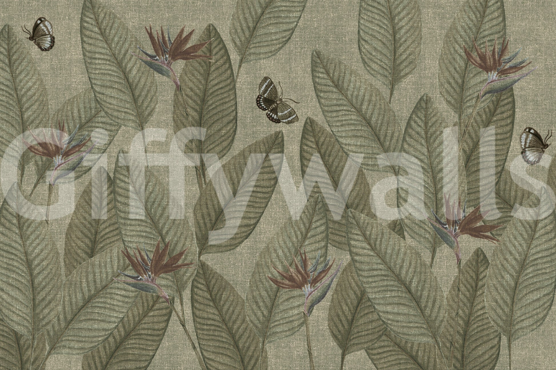 Artistic drawn butterflies on Jungle Life Antique wallpaper.
