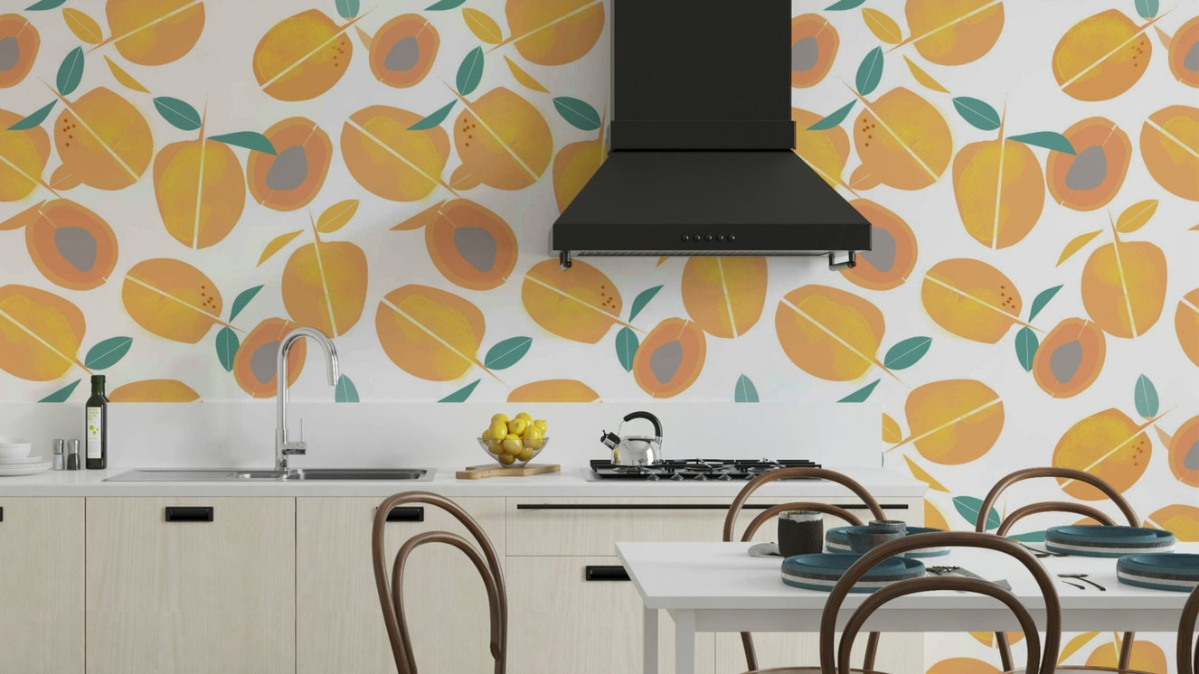 Apricot orchard wallpaper design
