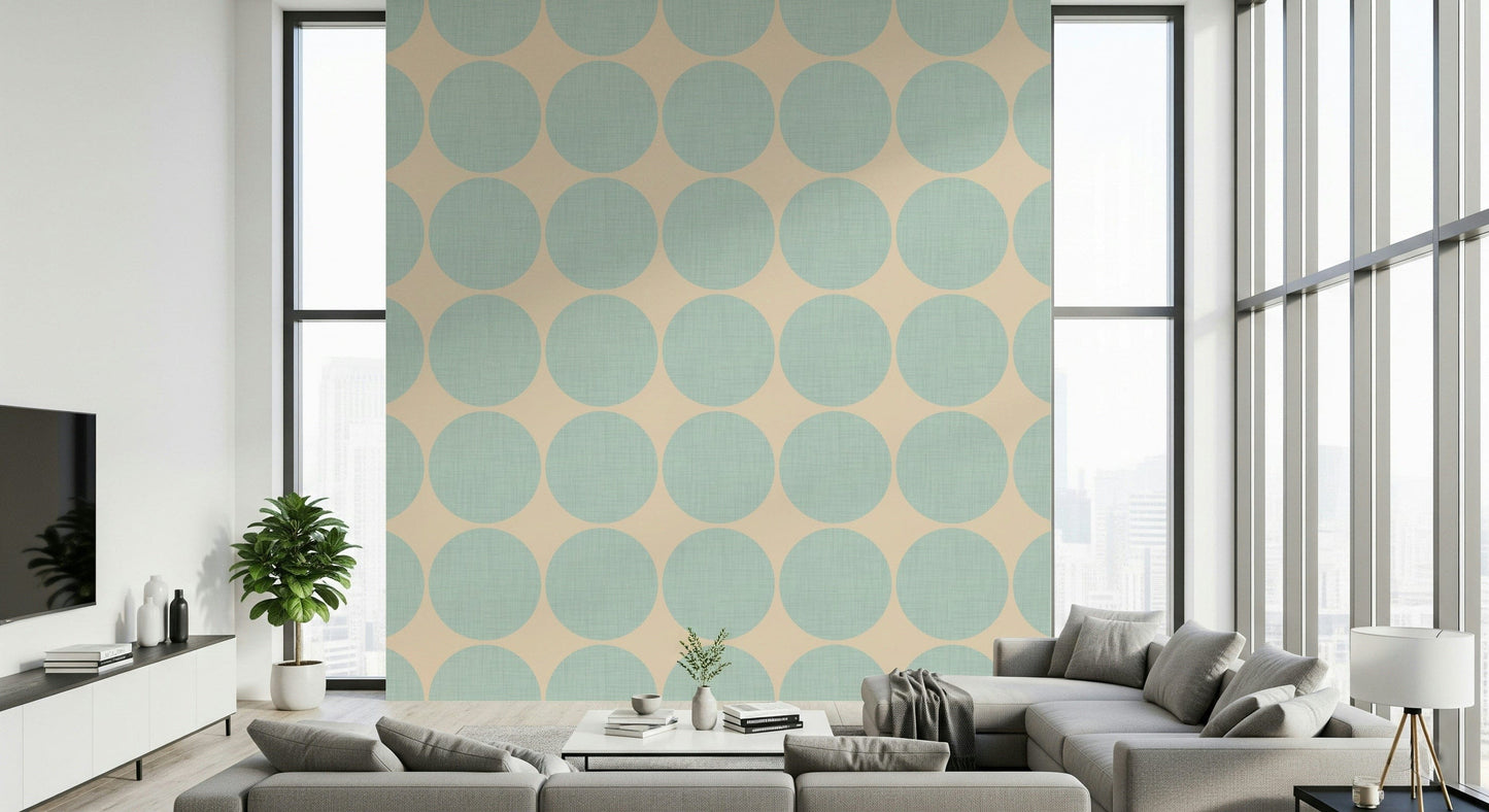 Decorative dot wallpaper with uniform aqua circles forming a playful repeating pattern