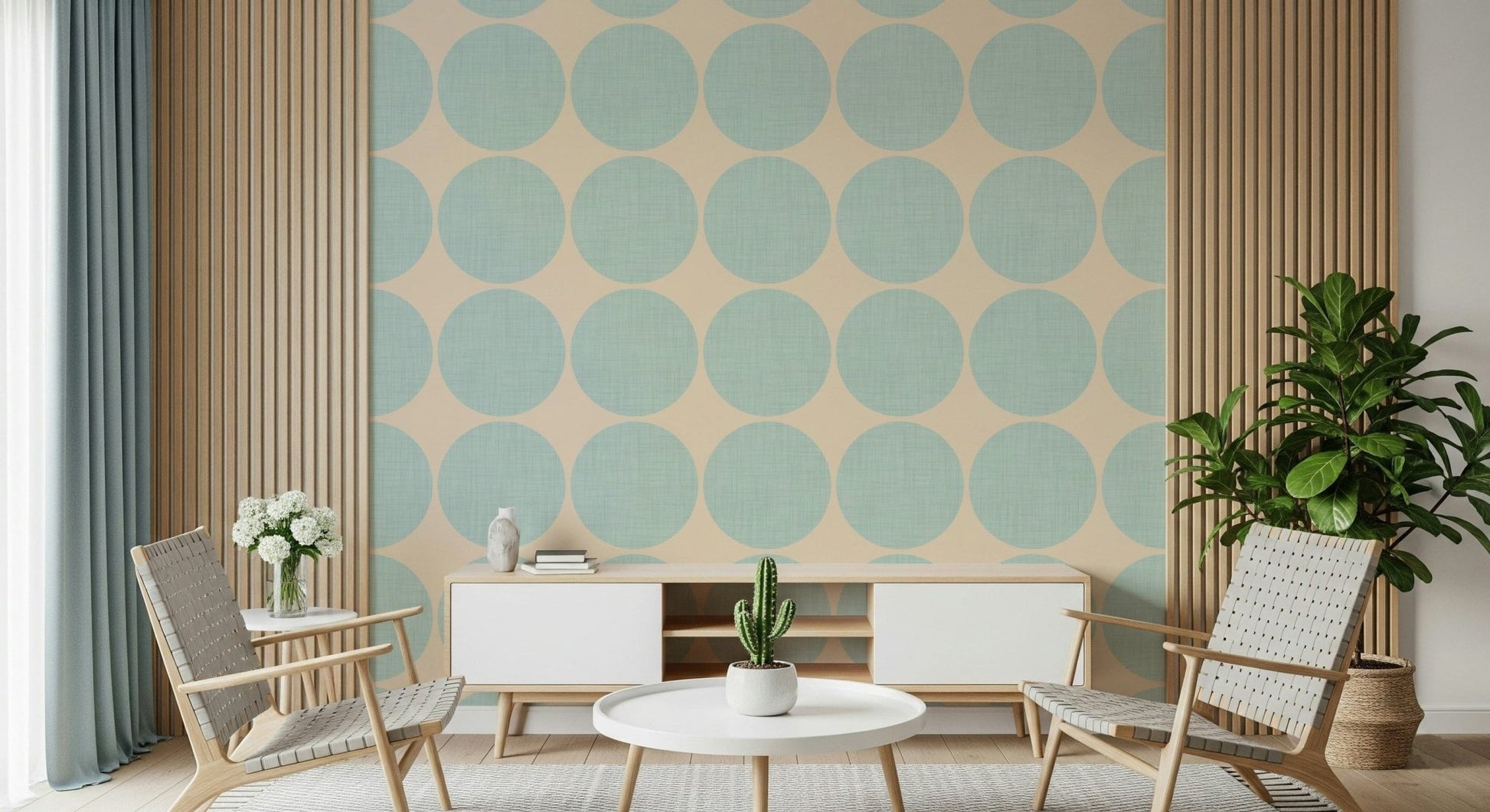 Clean and vibrant dot pattern with calming aqua circles for a modern interior style