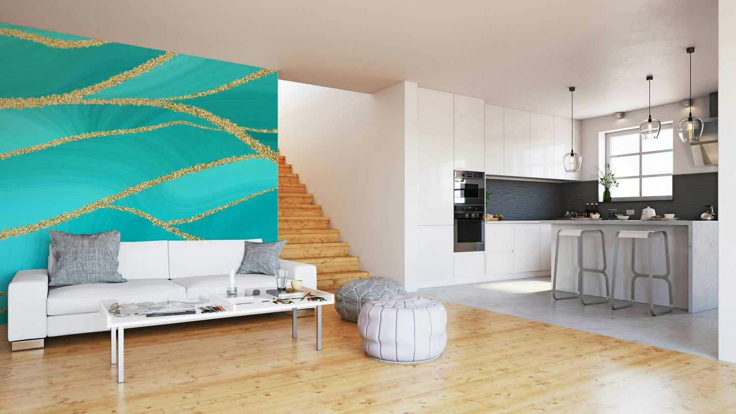 The wall art combines a simple pattern with a luxurious touch.

