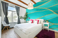 Wall mural with aqua luxe lines.

