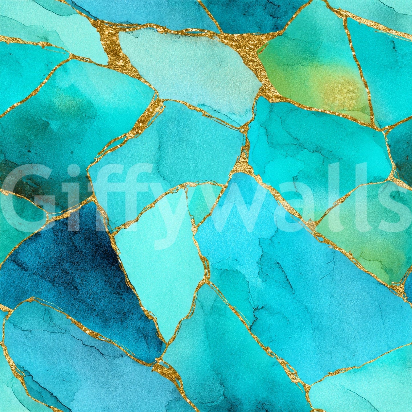 Aqua Gold Marble Mosaic Wallpaper⁠