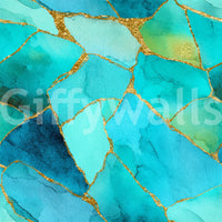 Aqua Gold Marble Mosaic Wallpaper⁠