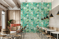 Abstract marble wallpaper of aqua patterns intertwined with gold