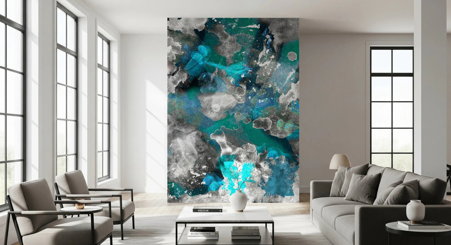 Minimalist Aqua Mundi office wall mural with soft teal color gradients