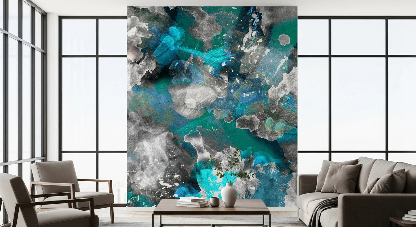 Artistic Aqua Mundi wall mural printed on matte finish material