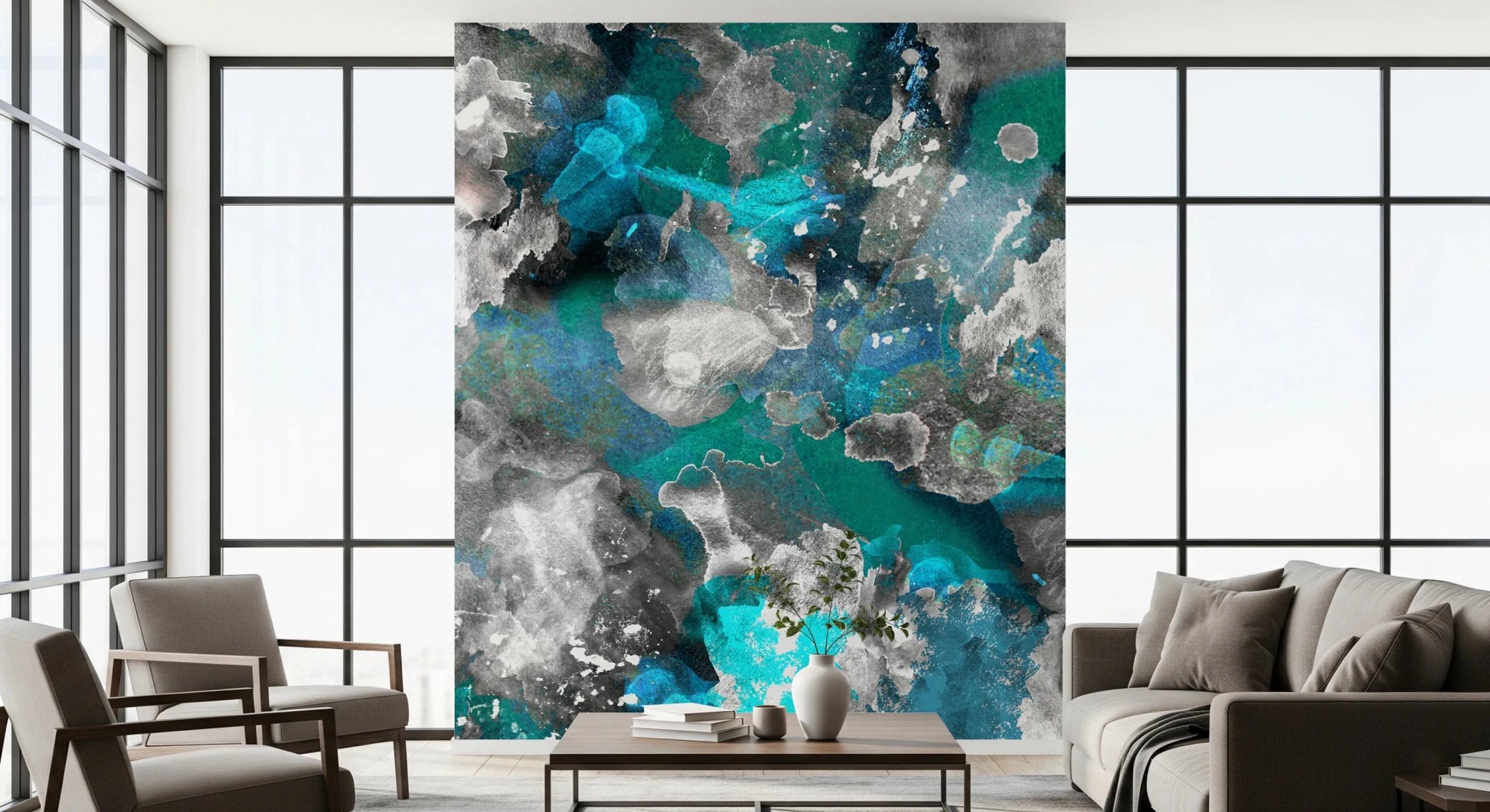 Artistic Aqua Mundi wall mural printed on matte finish material